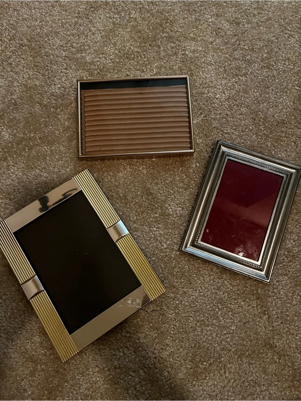 Source Unknown Metallic Picture Frame Trio in Gold and Silver with Red Accent